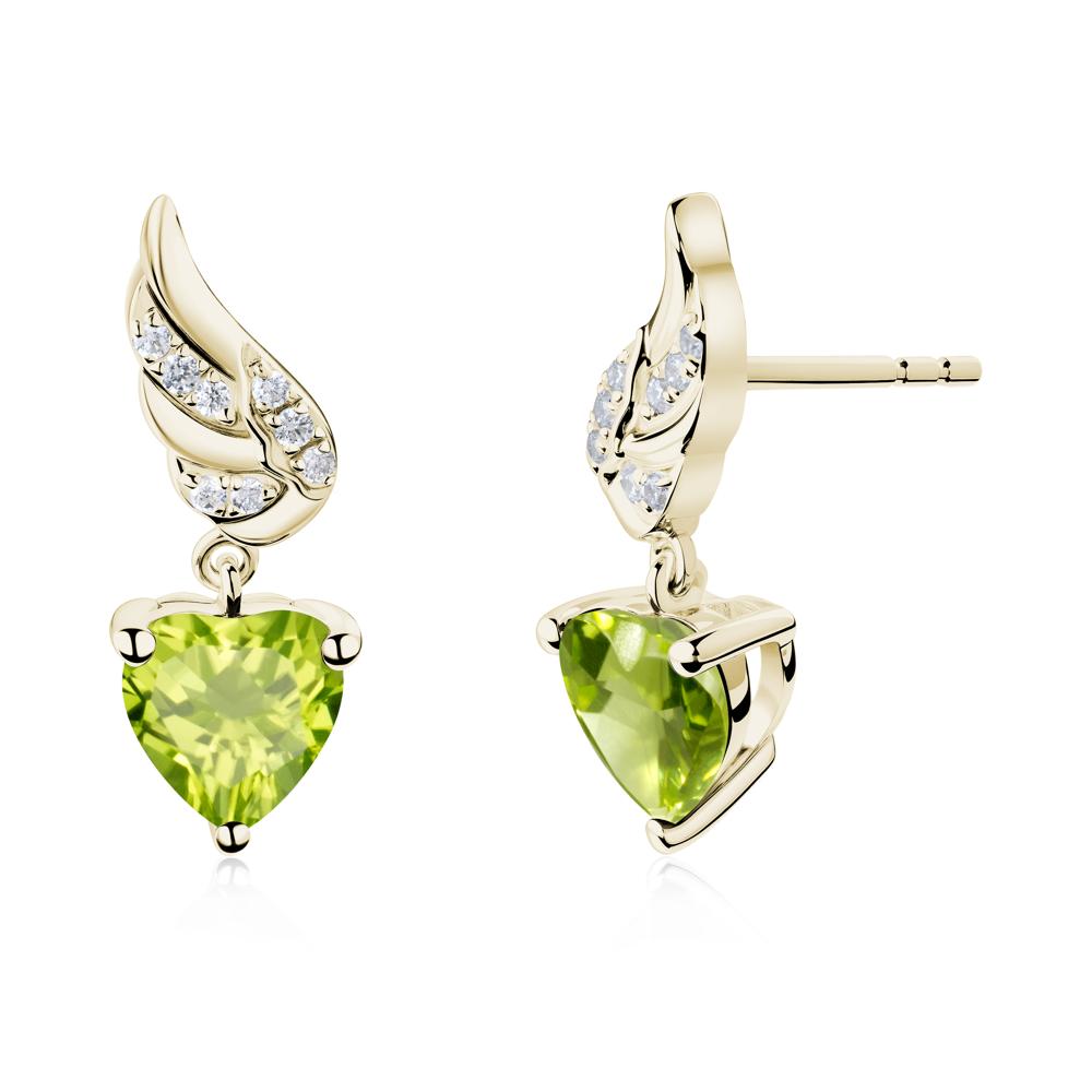 Winged Heart Shaped Peridot Stud Earrings - LUO Jewelry #metal_14k yellow gold