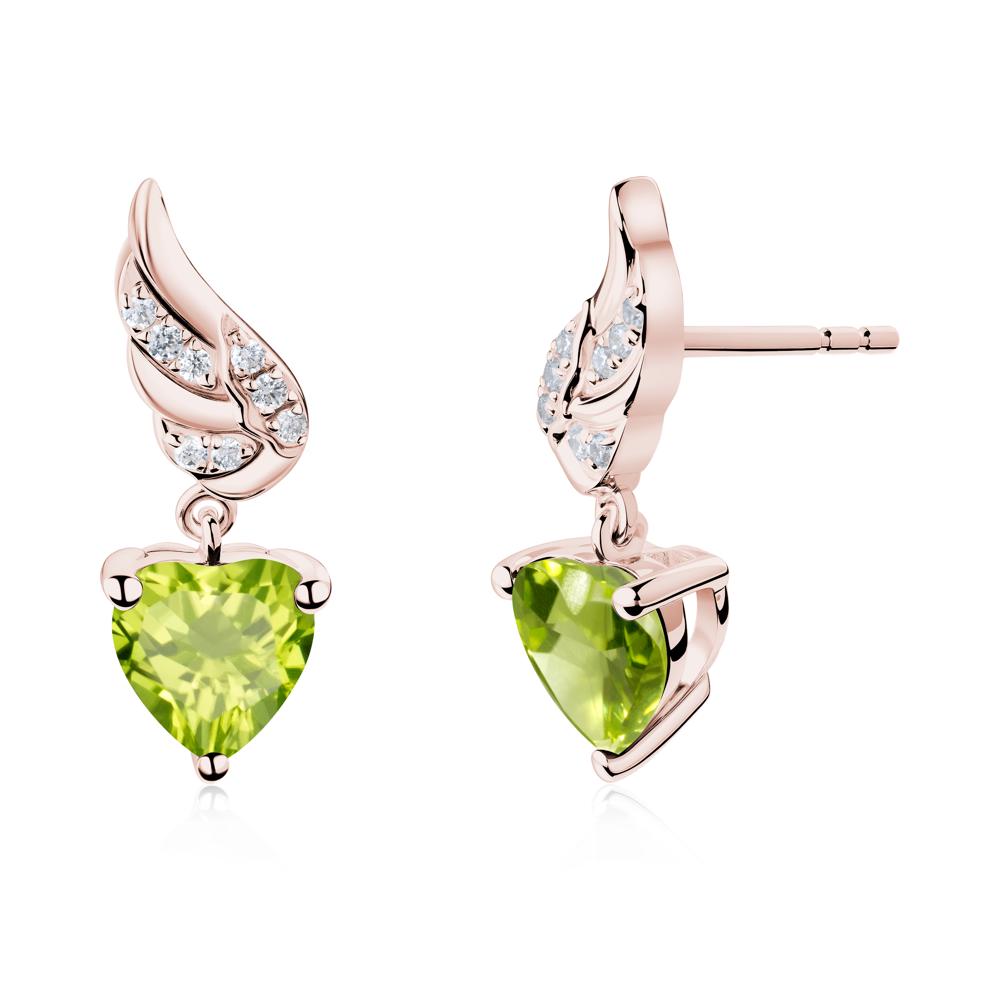 Winged Heart Shaped Peridot Stud Earrings - LUO Jewelry #metal_18k rose gold
