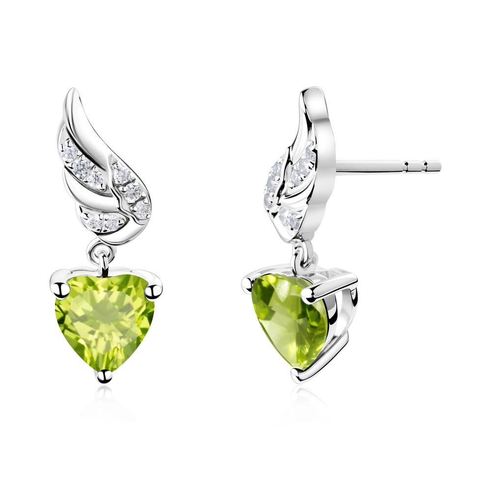 Winged Heart Shaped Peridot Stud Earrings - LUO Jewelry #metal_18k white gold