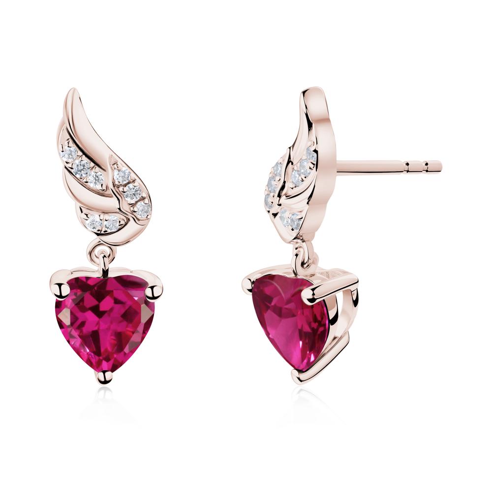 Angel Wing Heart Shaped Ruby Stud Earrings - LUO Jewelry #metal_14k rose gold