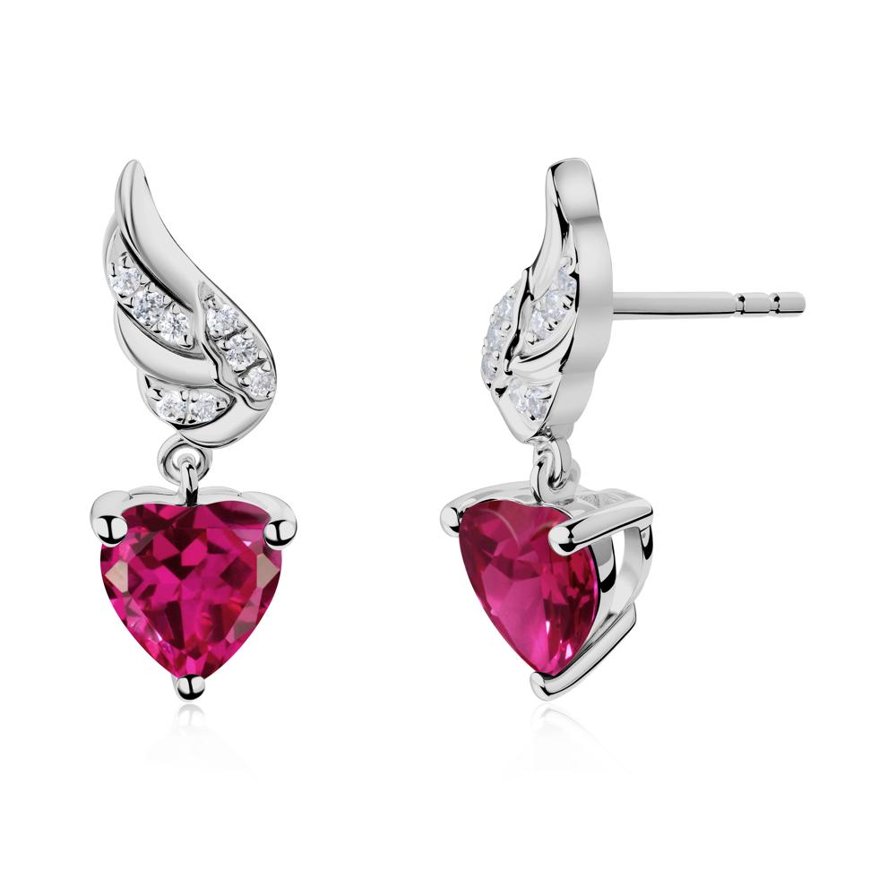 Angel Wing Heart Shaped Ruby Stud Earrings - LUO Jewelry #metal_platinum