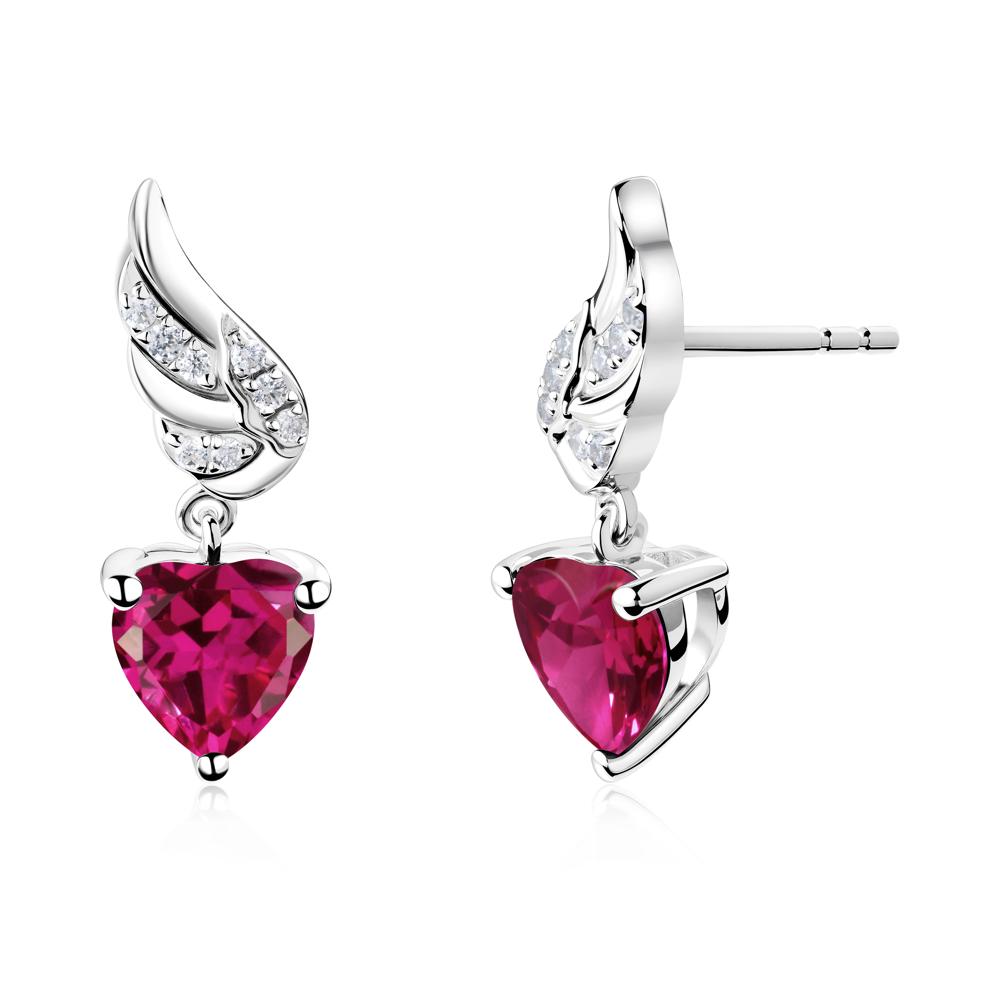 Angel Wing Heart Shaped Ruby Stud Earrings - LUO Jewelry #metal_sterling silver