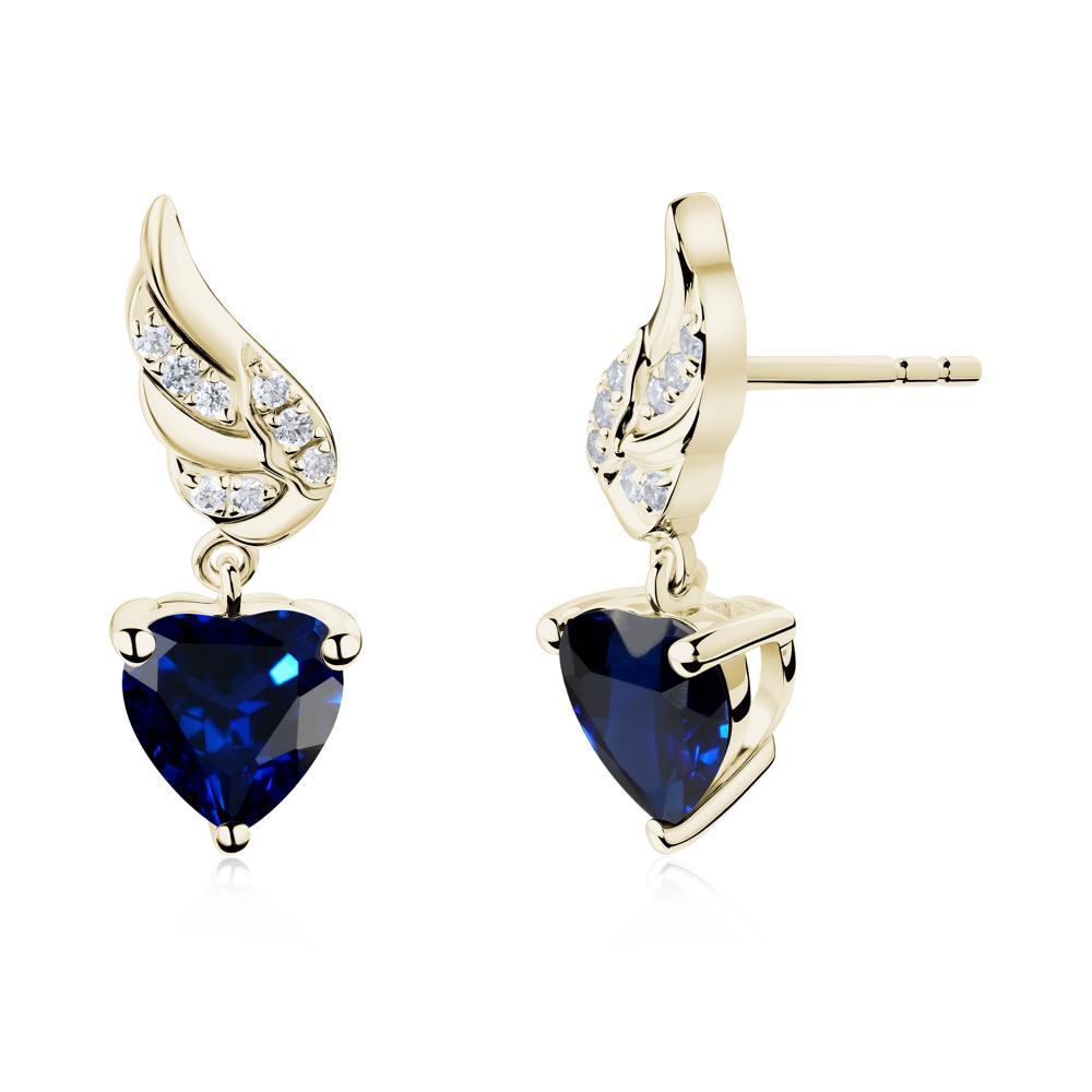 Winged Heart Shaped Sapphire Stud Earrings - LUO Jewelry #metal_14k yellow gold