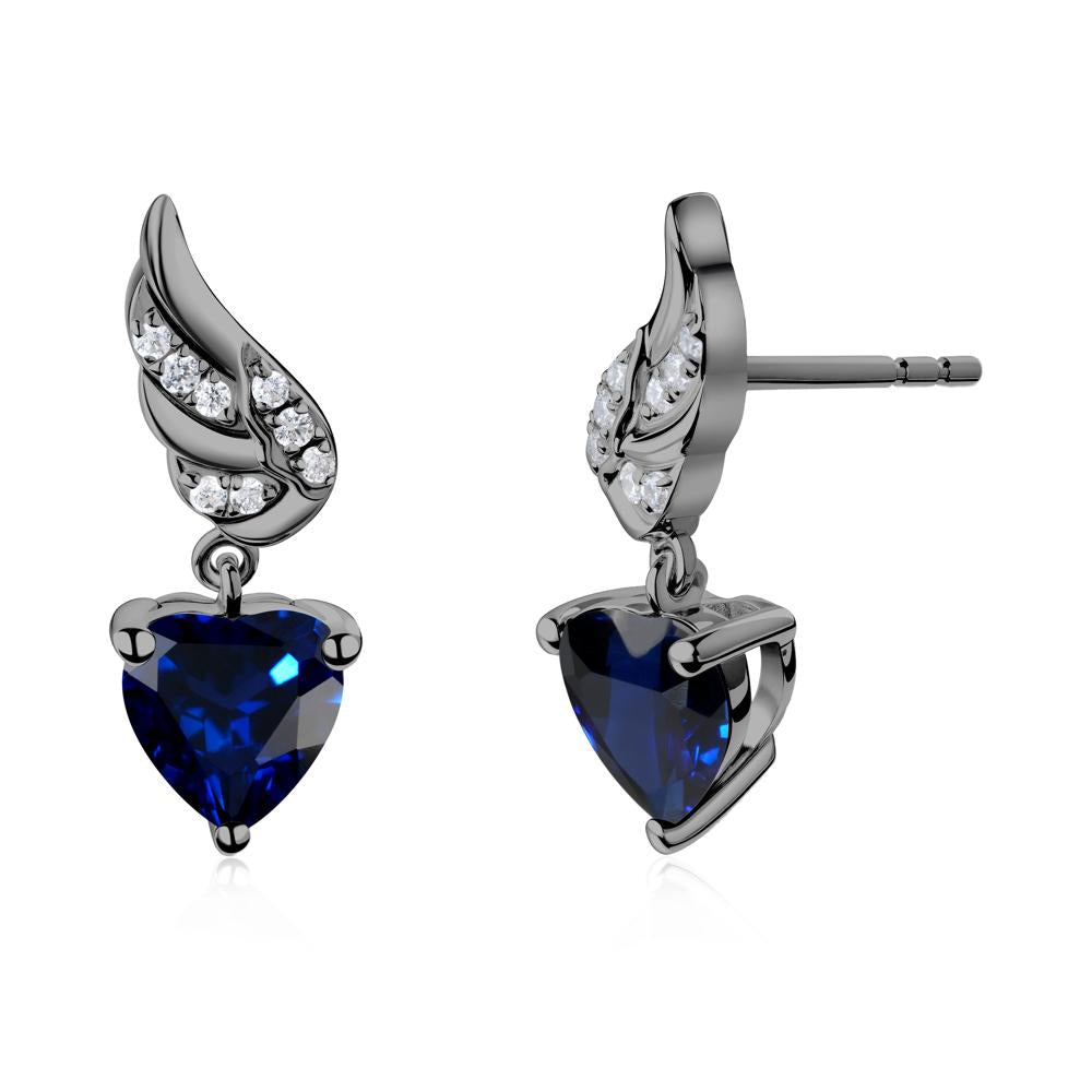 Winged Heart Shaped Sapphire Stud Earrings - LUO Jewelry #metal_black finish sterling silver