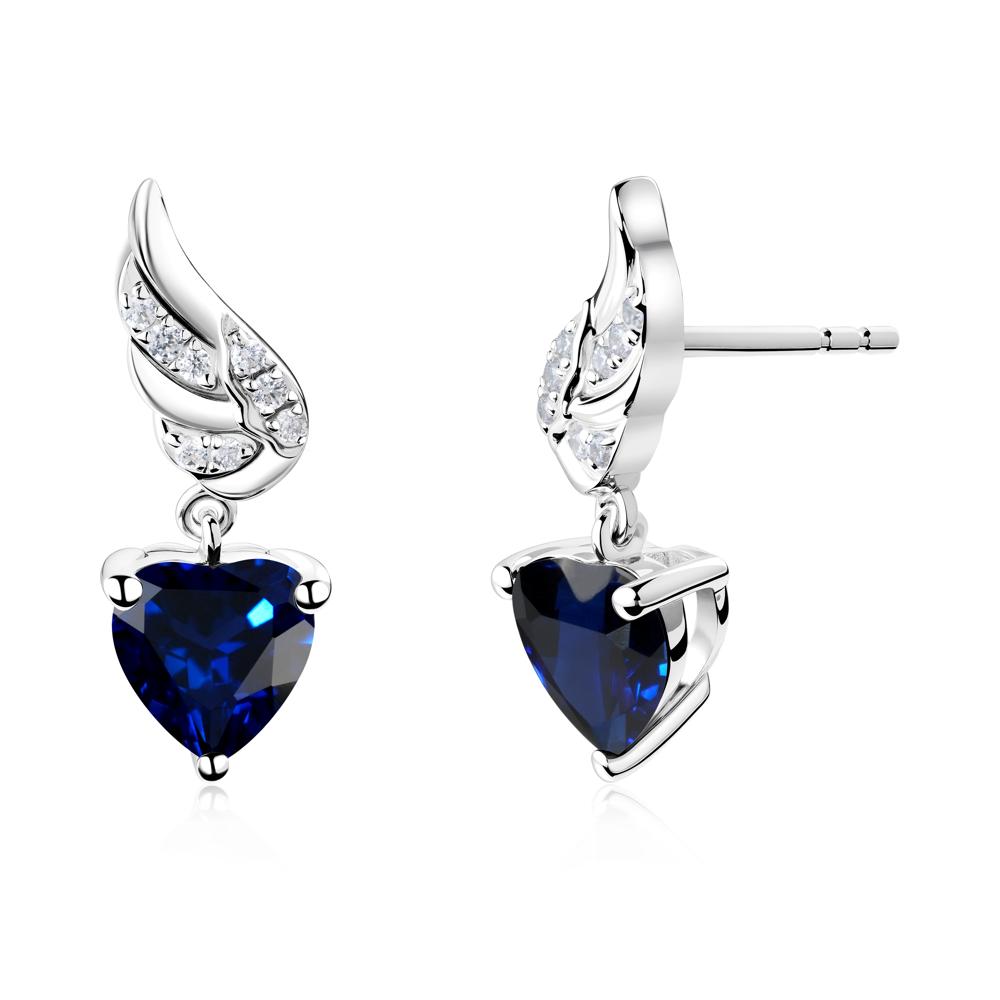 Winged Heart Shaped Sapphire Stud Earrings - LUO Jewelry #metal_sterling silver