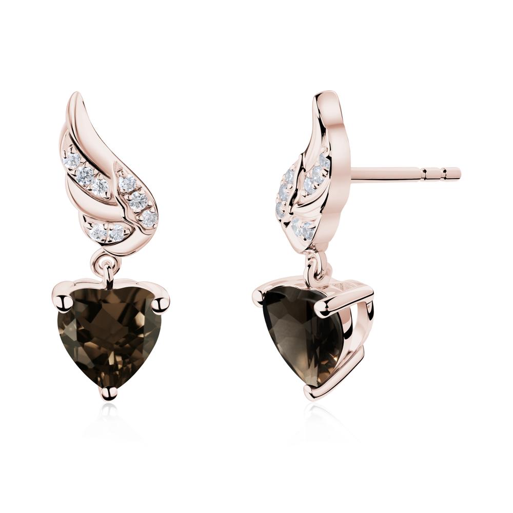 Winged Heart Shaped Smoky Quartz Stud Earrings - LUO Jewelry #metal_14k rose gold