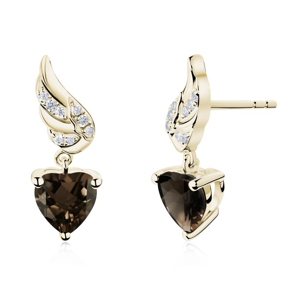 Winged Heart Shaped Smoky Quartz Stud Earrings - LUO Jewelry #metal_14k yellow gold