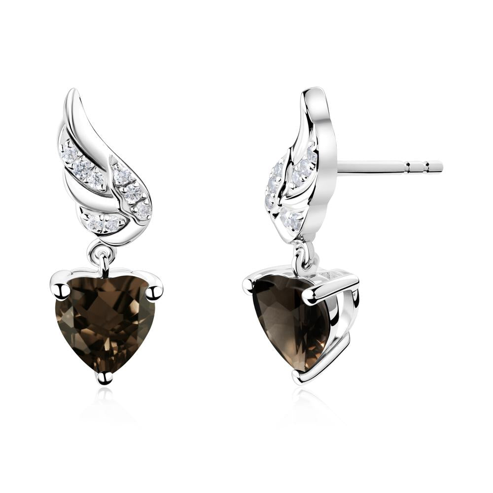 Winged Heart Shaped Smoky Quartz Stud Earrings - LUO Jewelry #metal_18k white gold