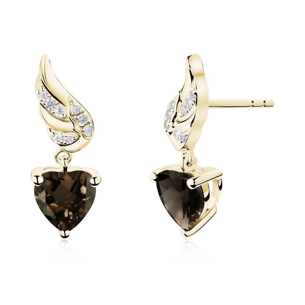 Winged Heart Shaped Smoky Quartz Stud Earrings - LUO Jewelry #metal_18k yellow gold