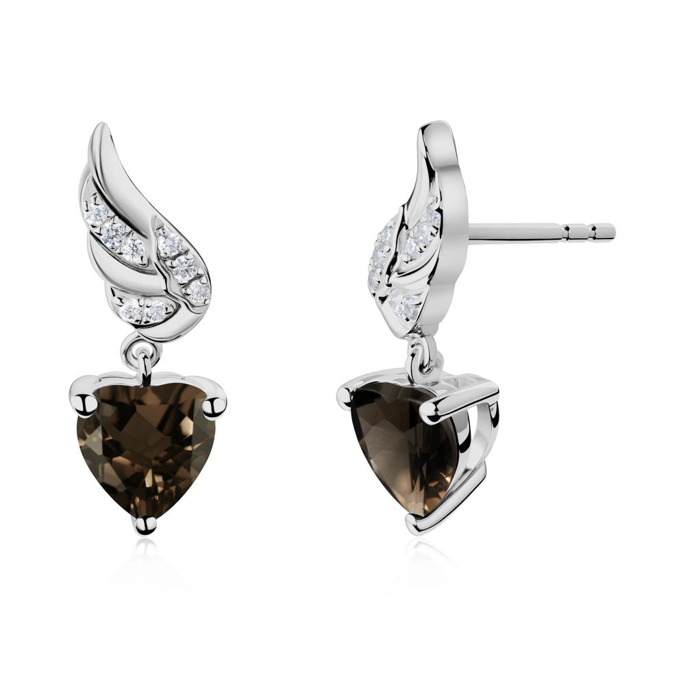 Winged Heart Shaped Smoky Quartz Stud Earrings - LUO Jewelry #metal_platinum