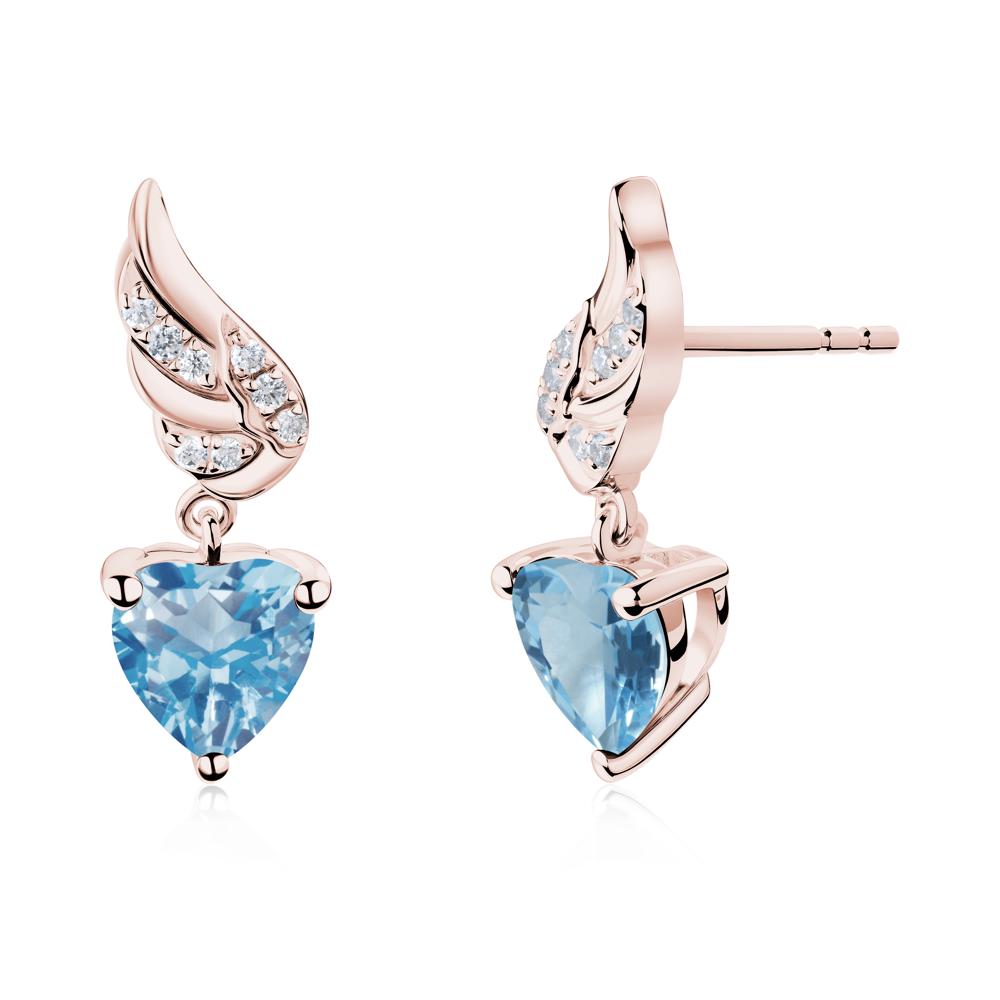Winged Heart Shaped Swiss Blue Topaz Stud Earrings - LUO Jewelry #metal_18k rose gold