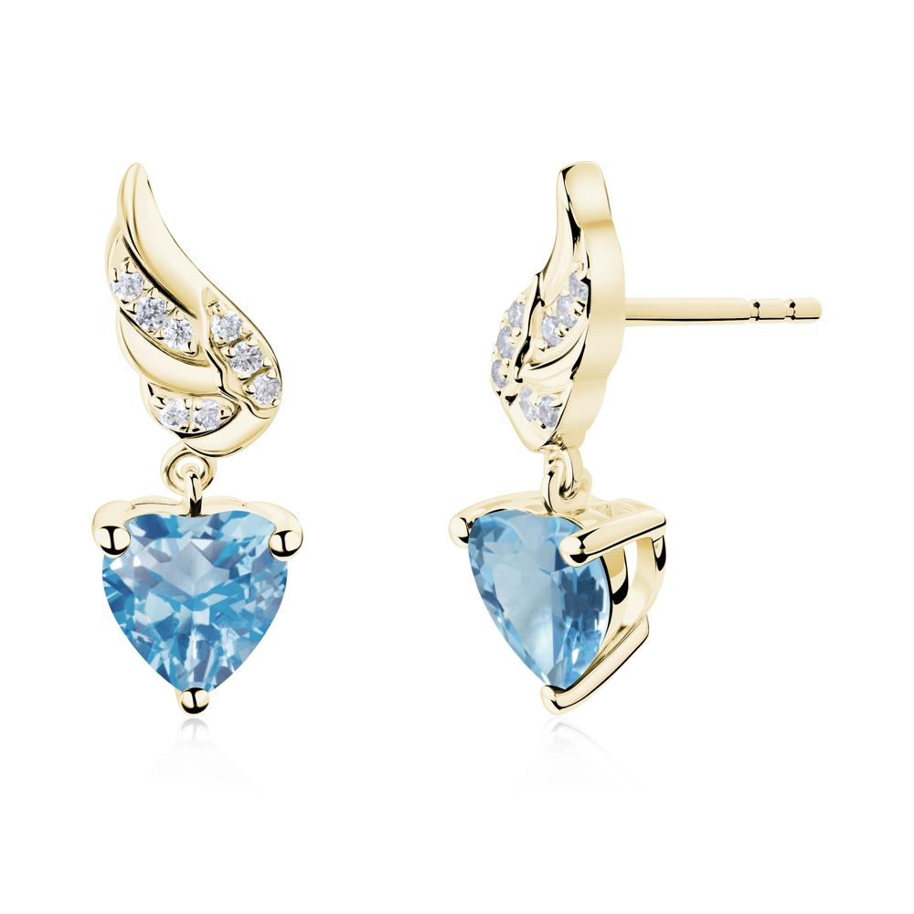 Winged Heart Shaped Swiss Blue Topaz Stud Earrings - LUO Jewelry #metal_18k yellow gold