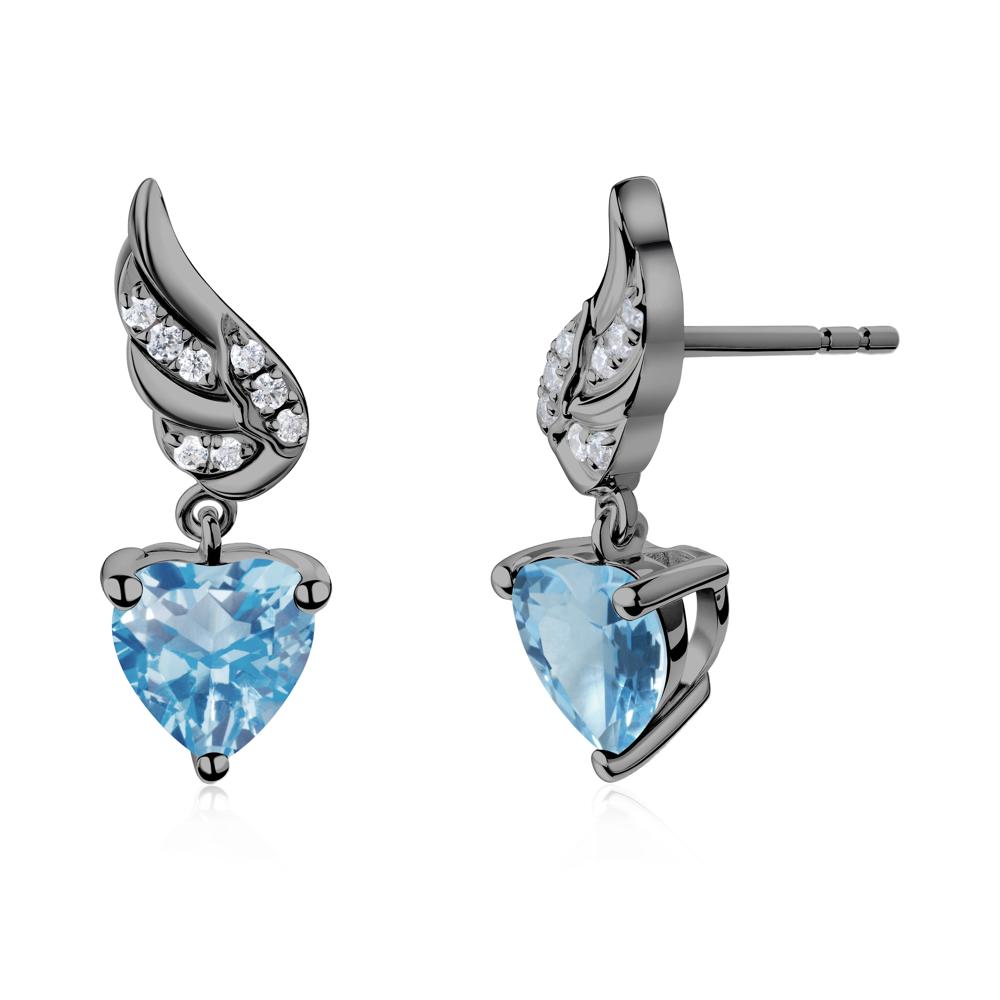 Winged Heart Shaped Swiss Blue Topaz Stud Earrings - LUO Jewelry #metal_black finish sterling silver