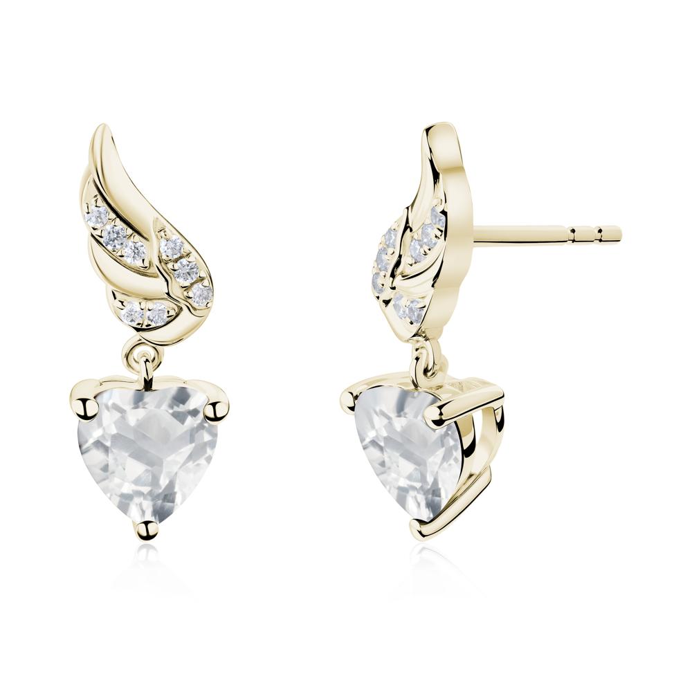 Winged Heart Shaped White Topaz Stud Earrings - LUO Jewelry #metal_14k yellow gold