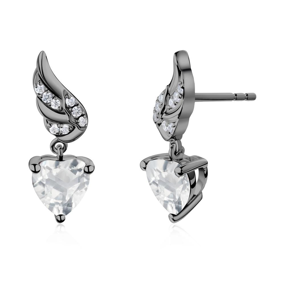 Winged Heart Shaped White Topaz Stud Earrings - LUO Jewelry #metal_black finish sterling silver