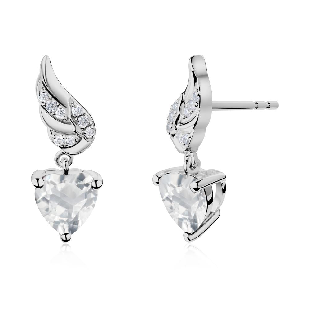Winged Heart Shaped White Topaz Stud Earrings - LUO Jewelry #metal_platinum