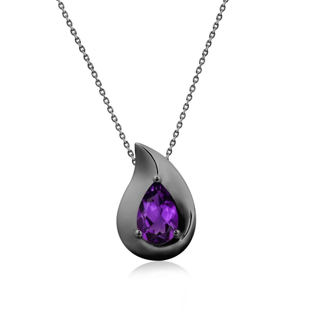 Simple Teardrop Amethyst Necklace - LUO Jewelry #metal_black finish sterling silver