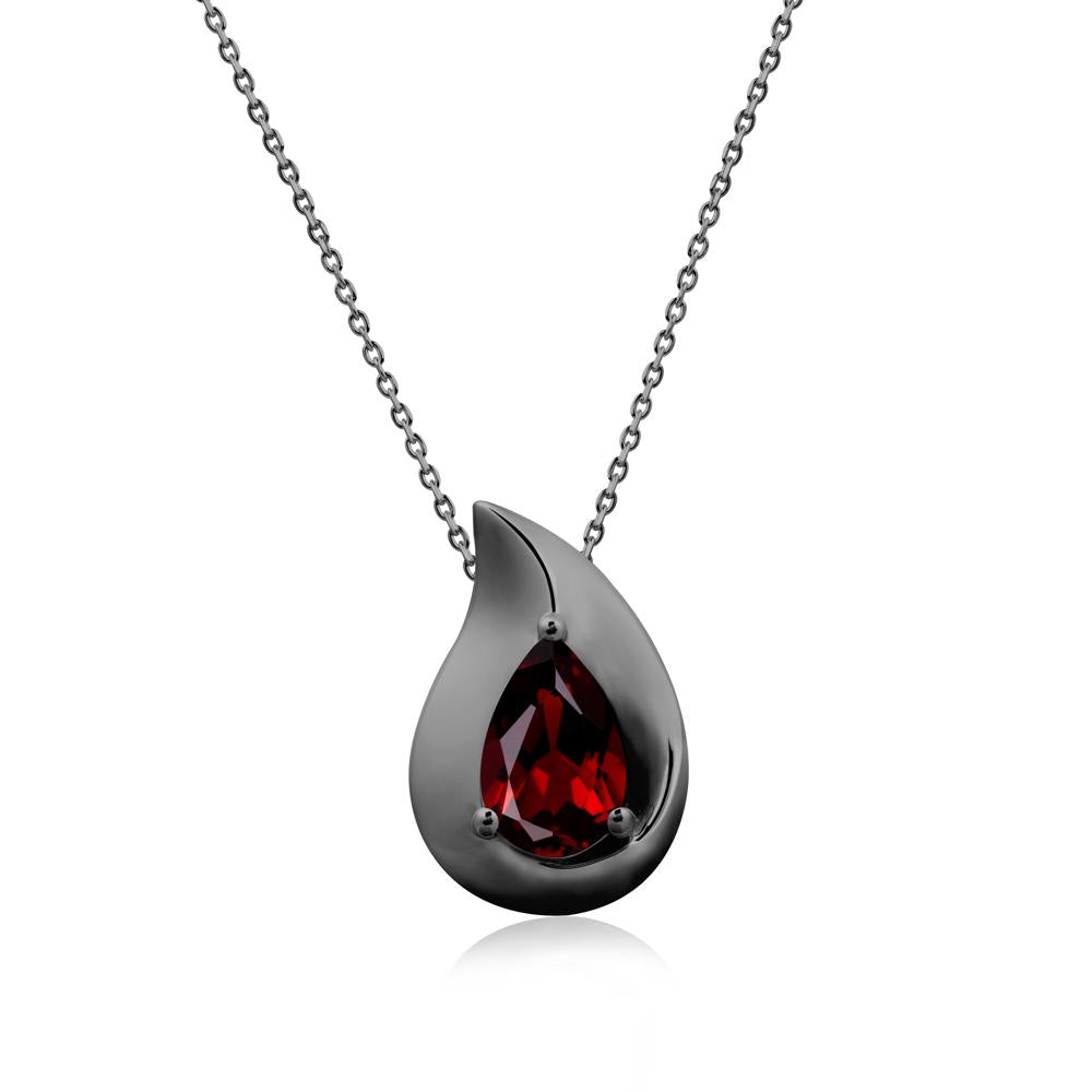 Simple Teardrop Garnet Pendant - LUO Jewelry #metal_black finish sterling silver