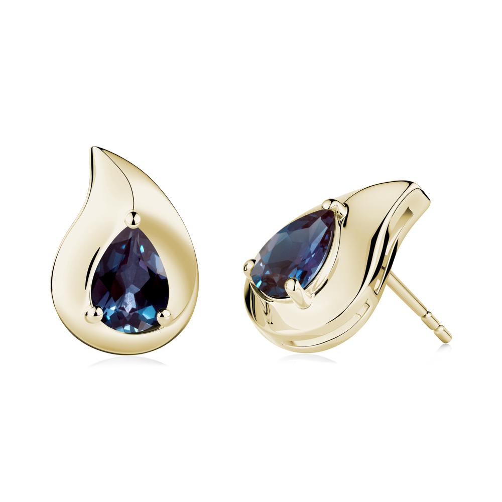 Simple Teardrop Stud Alexandrite Earrings - LUO Jewelry #metal_14k yellow gold