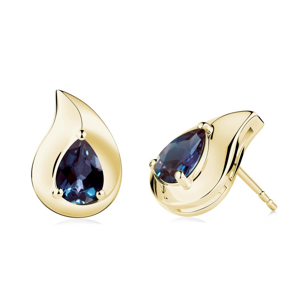 Simple Teardrop Stud Alexandrite Earrings - LUO Jewelry #metal_18k yellow gold