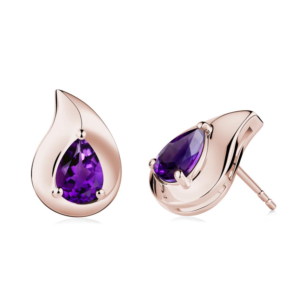 Simple Teardrop Stud Amethyst Earrings - LUO Jewelry #metal_14k rose gold