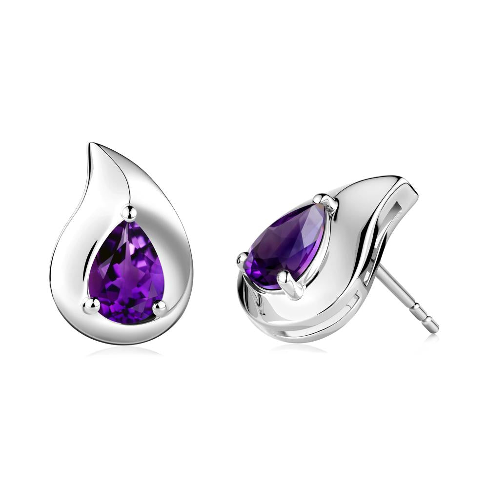 Simple Teardrop Stud Amethyst Earrings - LUO Jewelry #metal_14k white gold
