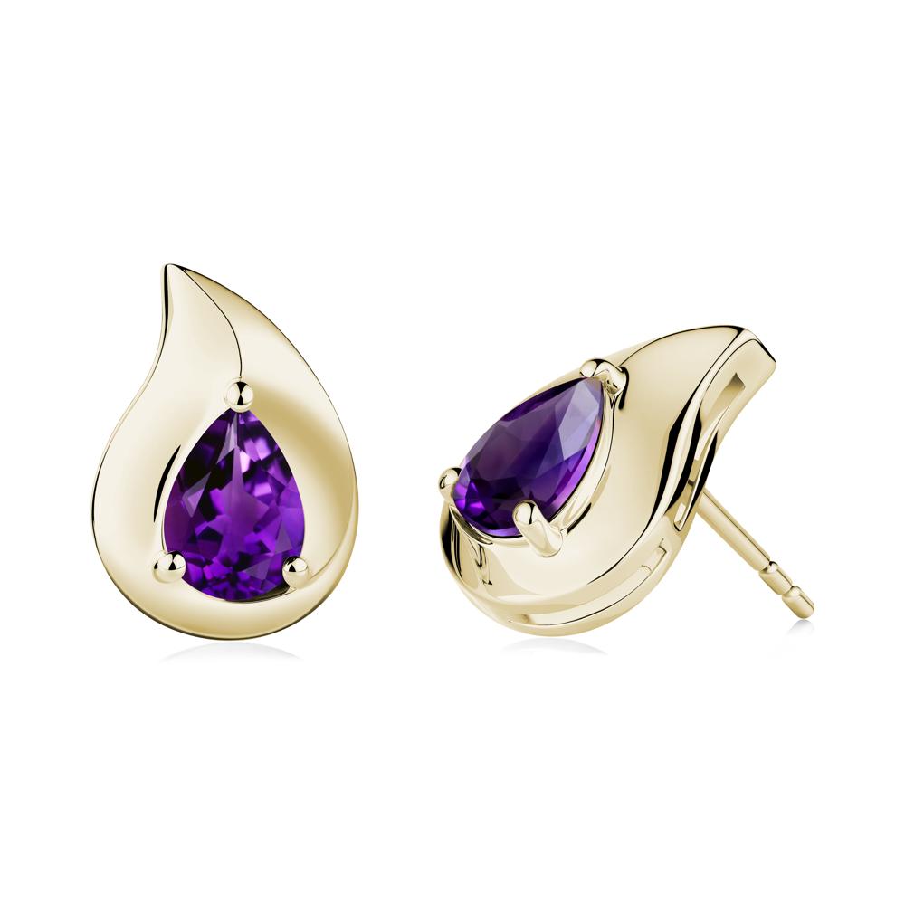 Simple Teardrop Stud Amethyst Earrings - LUO Jewelry #metal_14k yellow gold