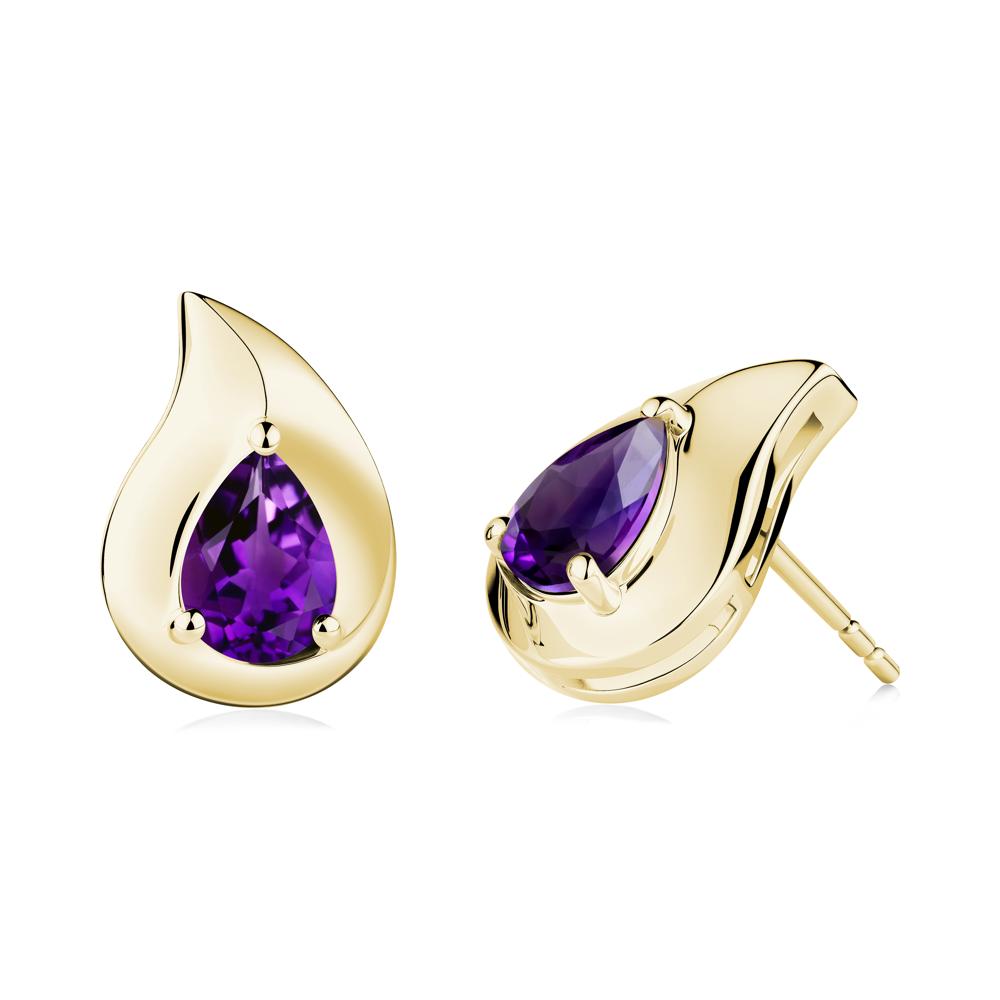Simple Teardrop Stud Amethyst Earrings - LUO Jewelry #metal_18k yellow gold