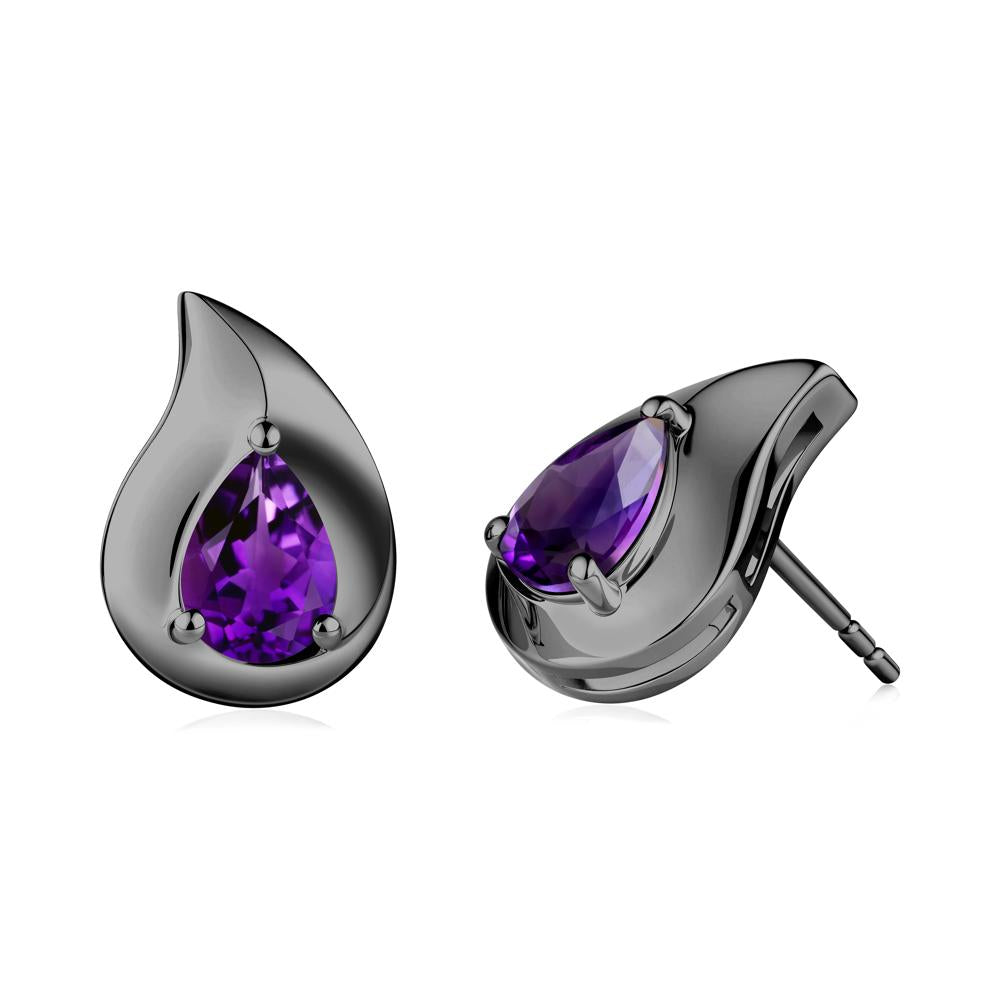 Simple Teardrop Stud Amethyst Earrings - LUO Jewelry #metal_black finish sterling silver