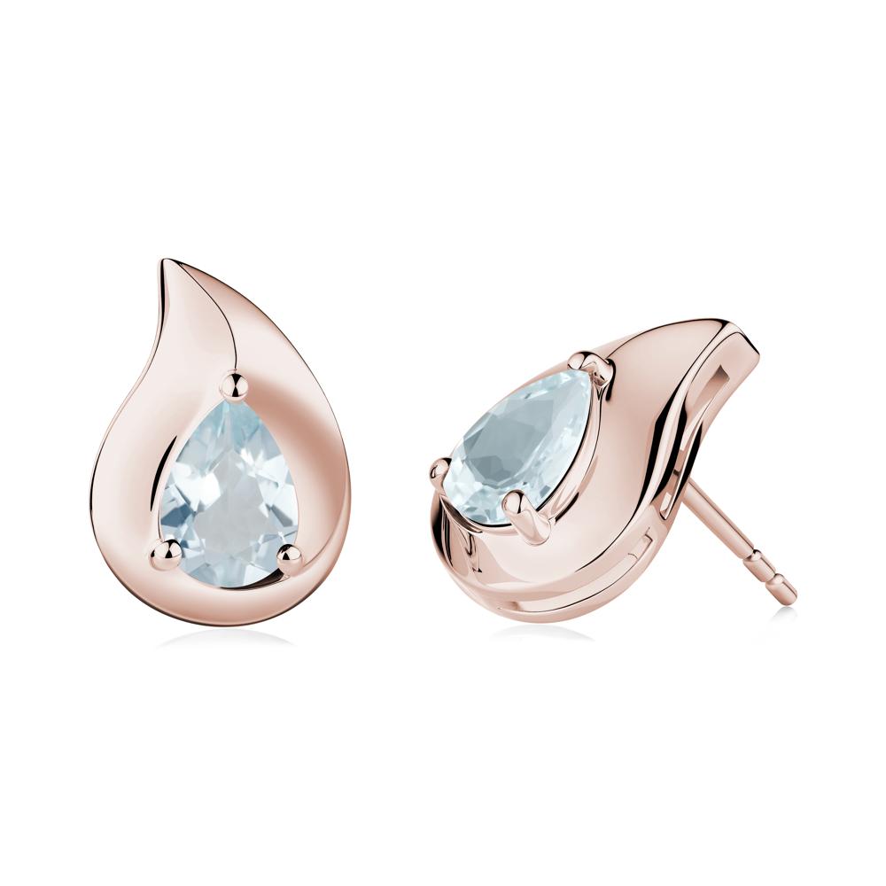 Unique Teardrop Aquamarine Stud Earrings - LUO Jewelry #metal_14k rose gold