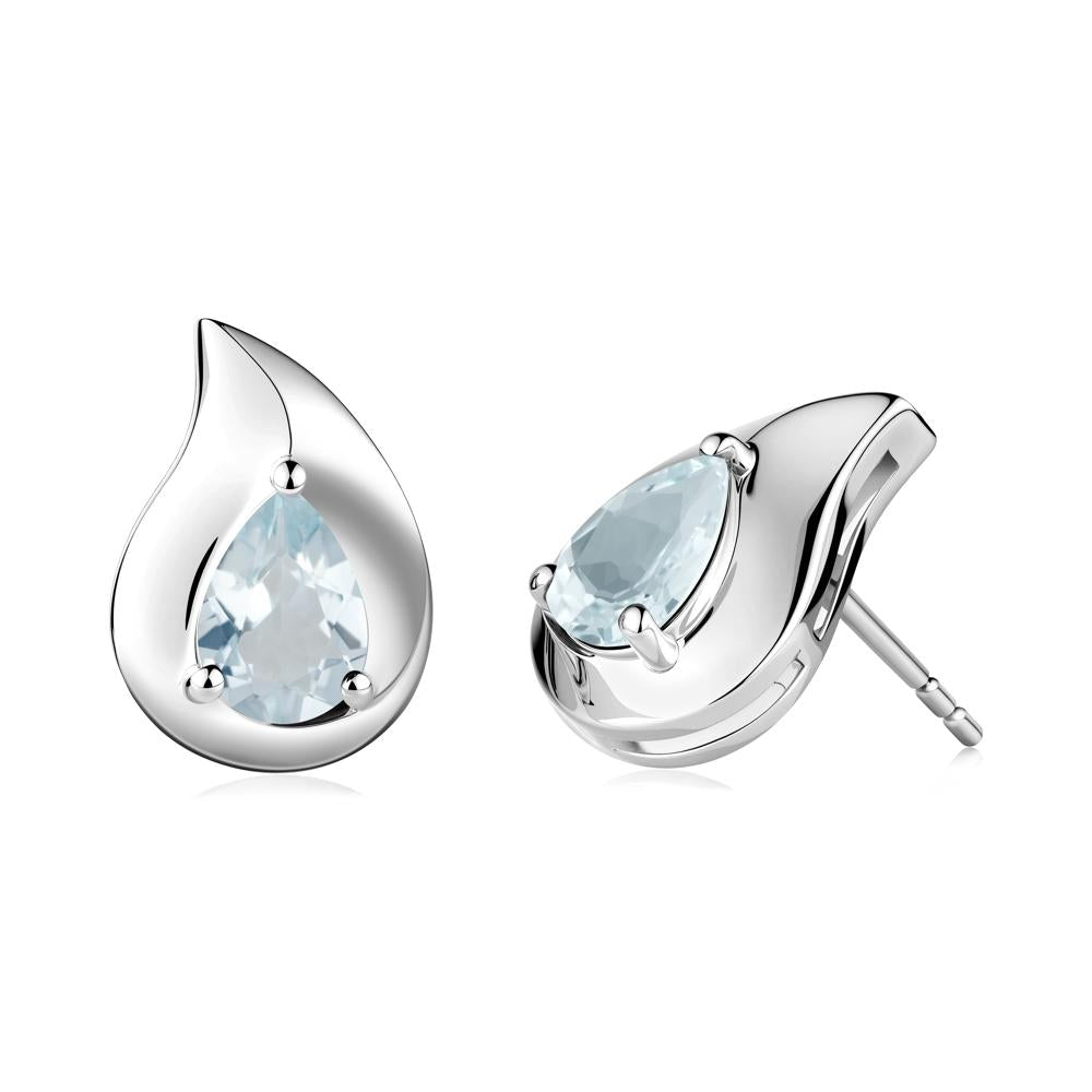 Unique Teardrop Aquamarine Stud Earrings - LUO Jewelry #metal_14k white gold