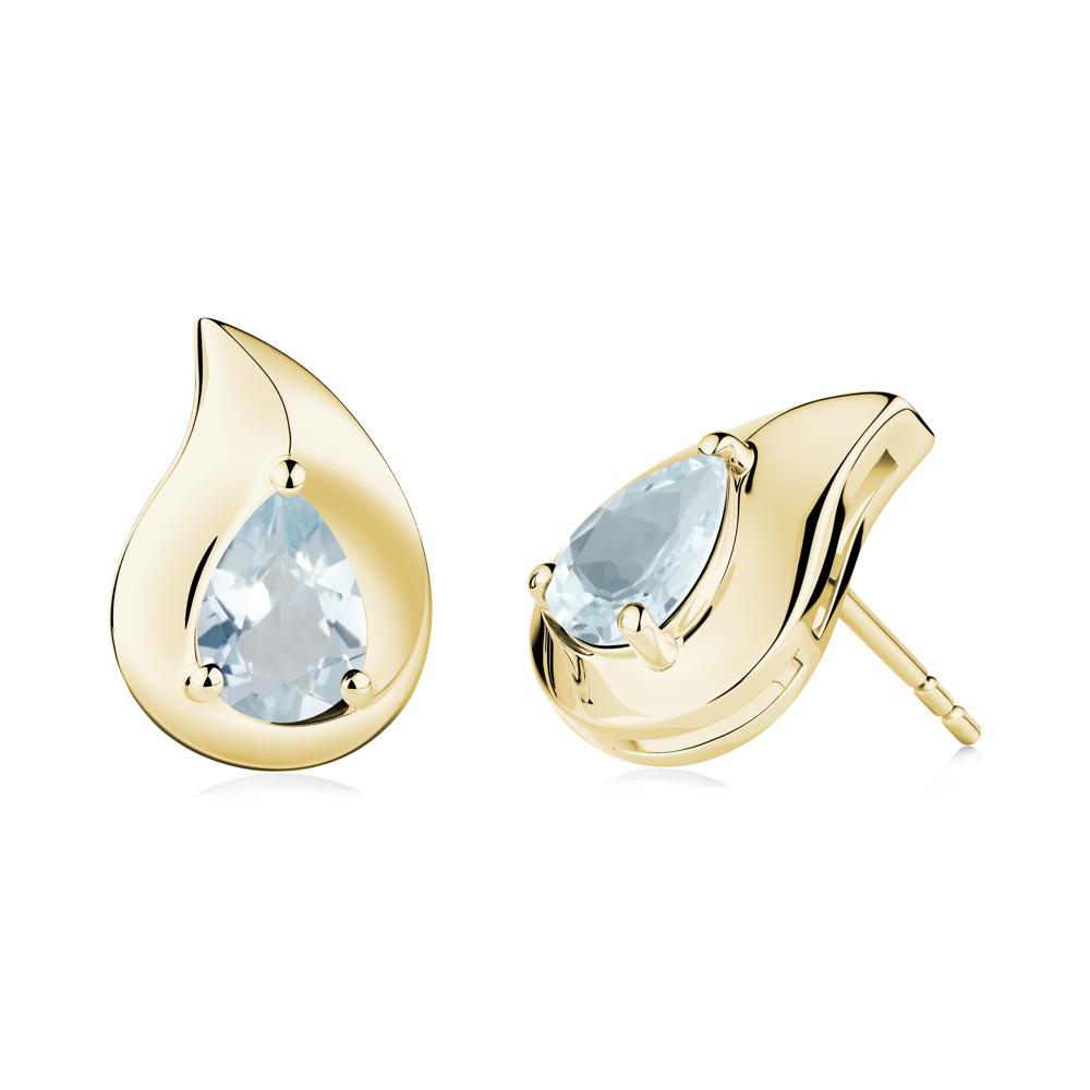 Unique Teardrop Aquamarine Stud Earrings - LUO Jewelry #metal_18k yellow gold