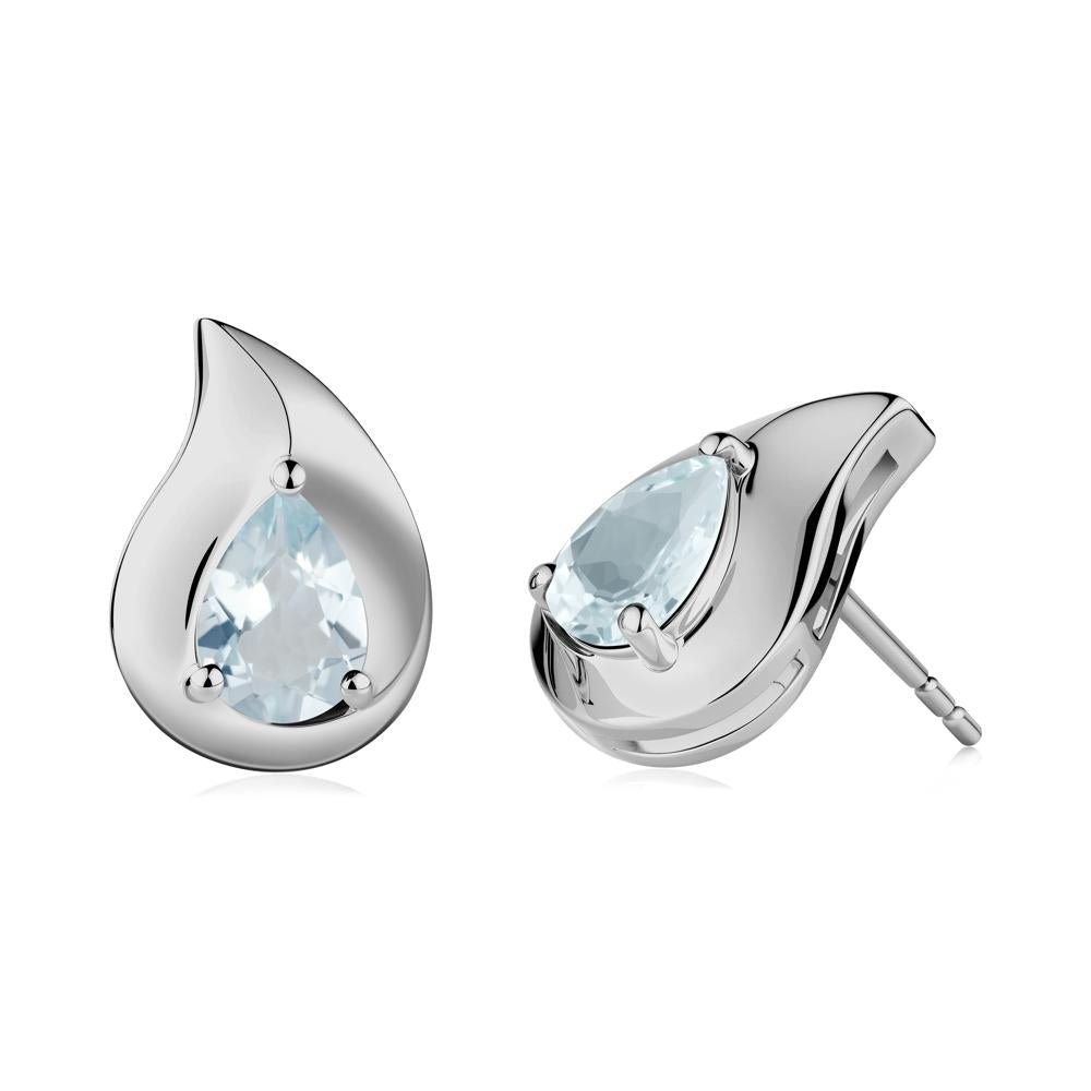 Unique Teardrop Aquamarine Stud Earrings - LUO Jewelry #metal_platinum