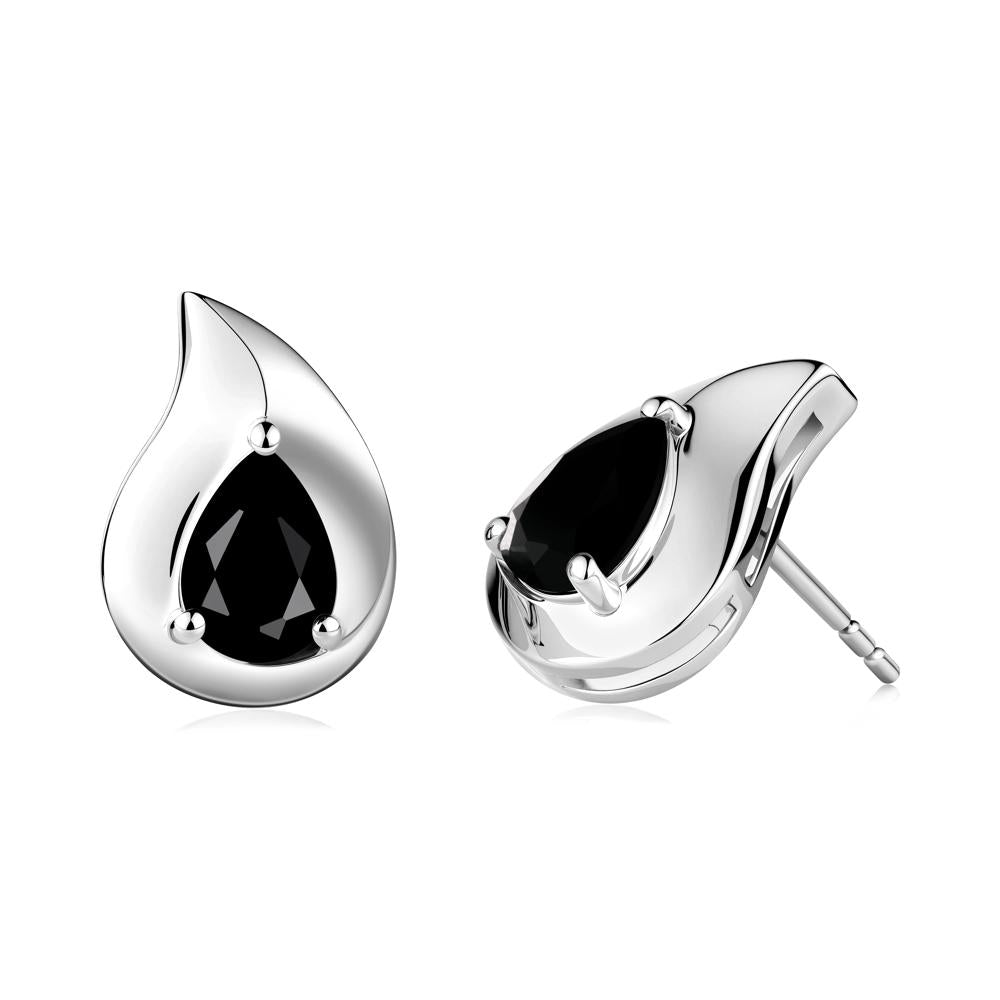 Simple Teardrop Stud Black Spinel Earrings - LUO Jewelry #metal_14k white gold