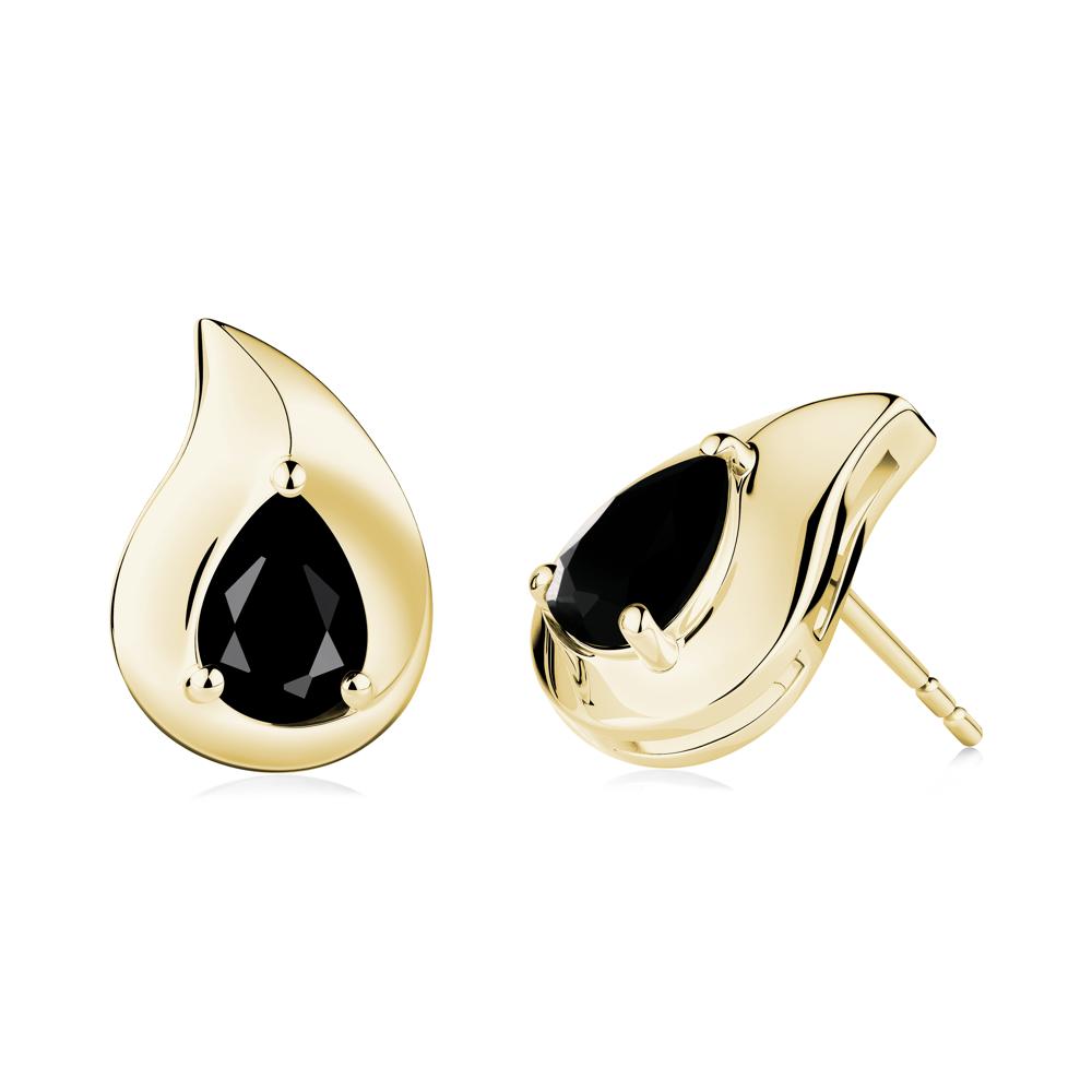 Simple Teardrop Stud Black Spinel Earrings - LUO Jewelry #metal_18k yellow gold
