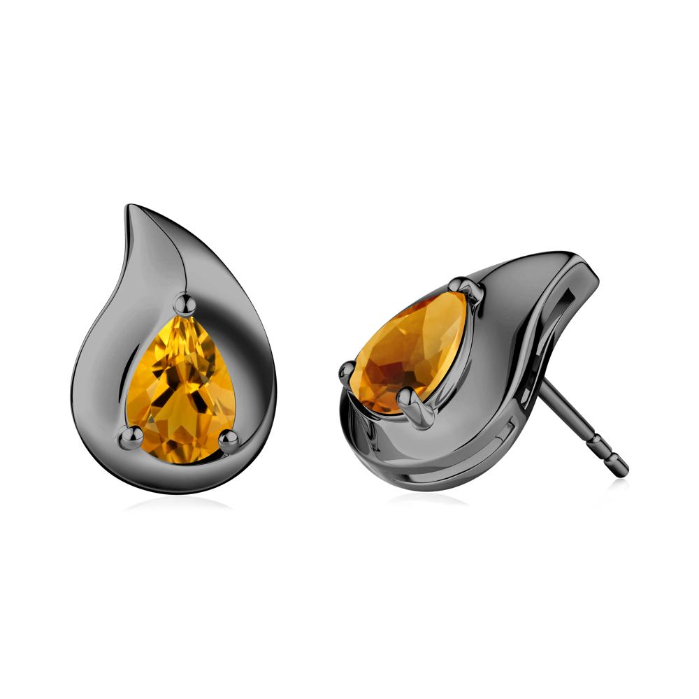 Unique Teardrop Citrine Stud Earrings - LUO Jewelry #metal_black finish sterling silver