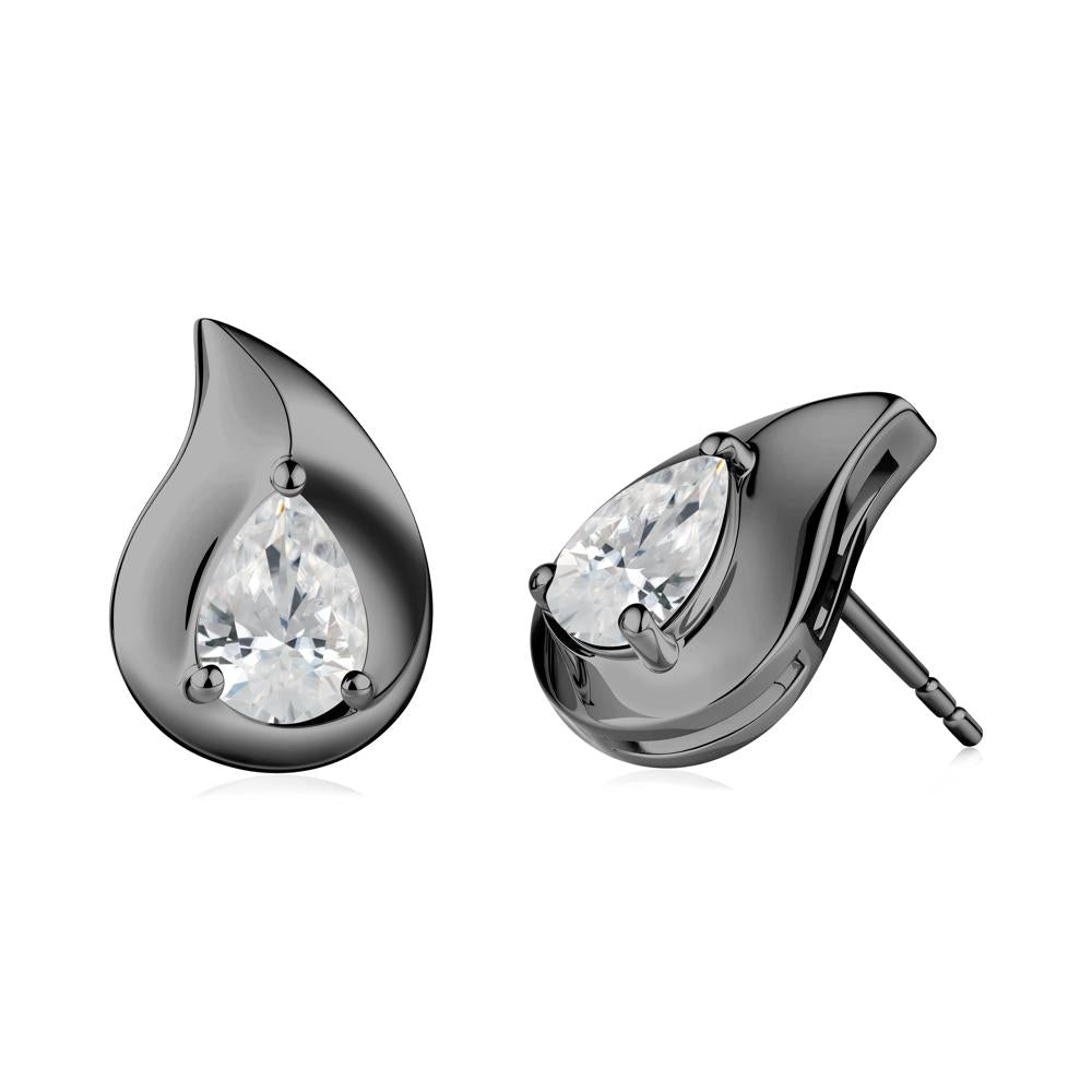 Simple Teardrop Stud Cubic Zirconia Earrings - LUO Jewelry #metal_black finish sterling silver