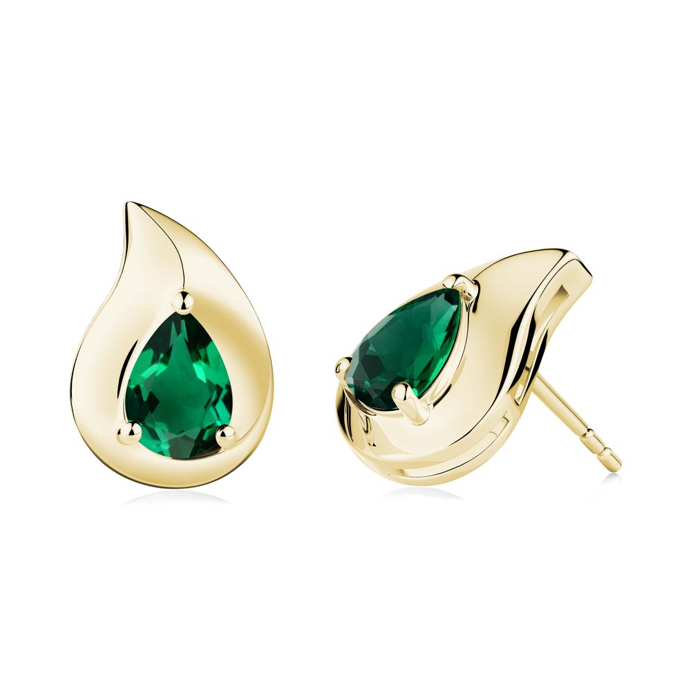 Unique Teardrop Emerald Stud Earrings - LUO Jewelry #metal_18k yellow gold