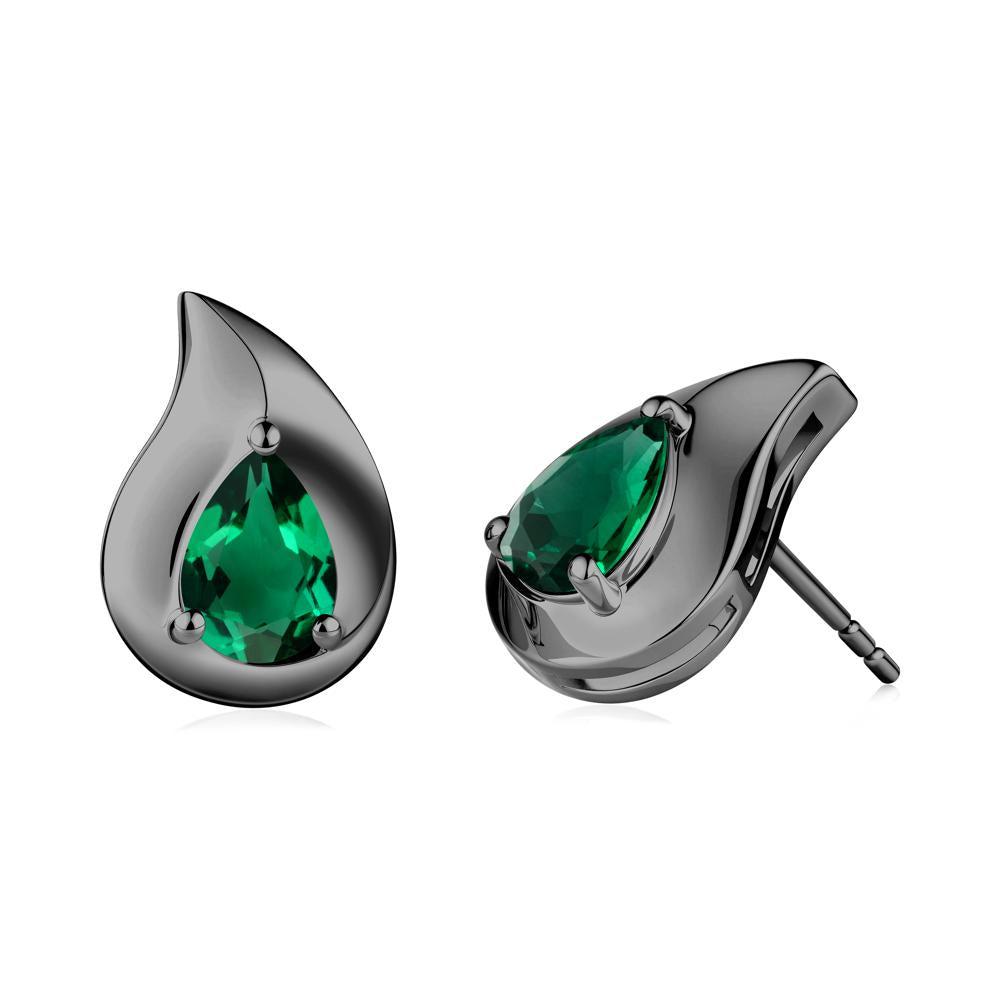 Unique Teardrop Emerald Stud Earrings - LUO Jewelry #metal_black finish sterling silver