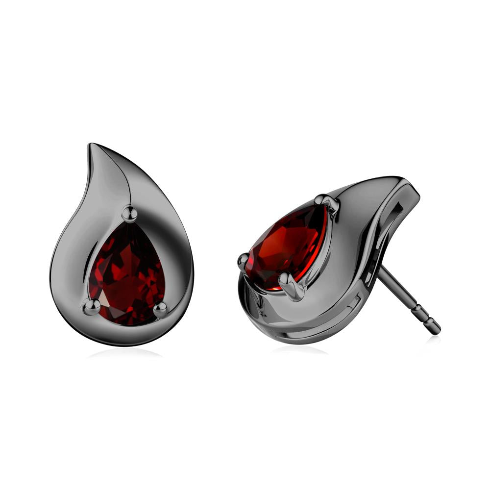 Simple Teardrop Stud Garnet Earrings - LUO Jewelry #metal_black finish sterling silver