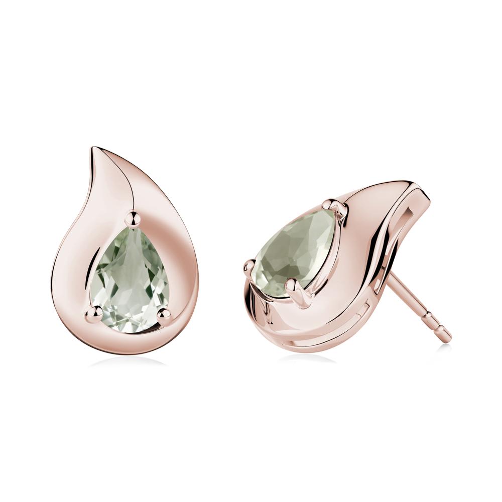 Simple Teardrop Stud Green Amethyst Earrings - LUO Jewelry #metal_14k rose gold