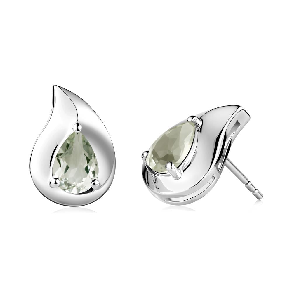 Simple Teardrop Stud Green Amethyst Earrings - LUO Jewelry #metal_14k white gold