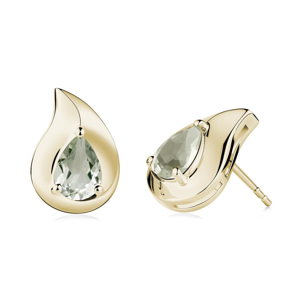 Simple Teardrop Stud Green Amethyst Earrings - LUO Jewelry #metal_14k yellow gold