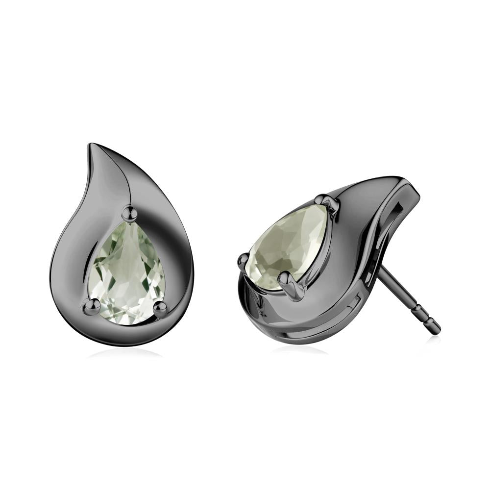 Simple Teardrop Stud Green Amethyst Earrings - LUO Jewelry #metal_black finish sterling silver