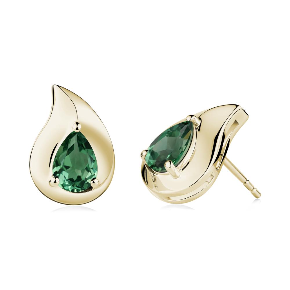Simple Teardrop Stud Green Sapphire Earrings - LUO Jewelry #metal_14k yellow gold