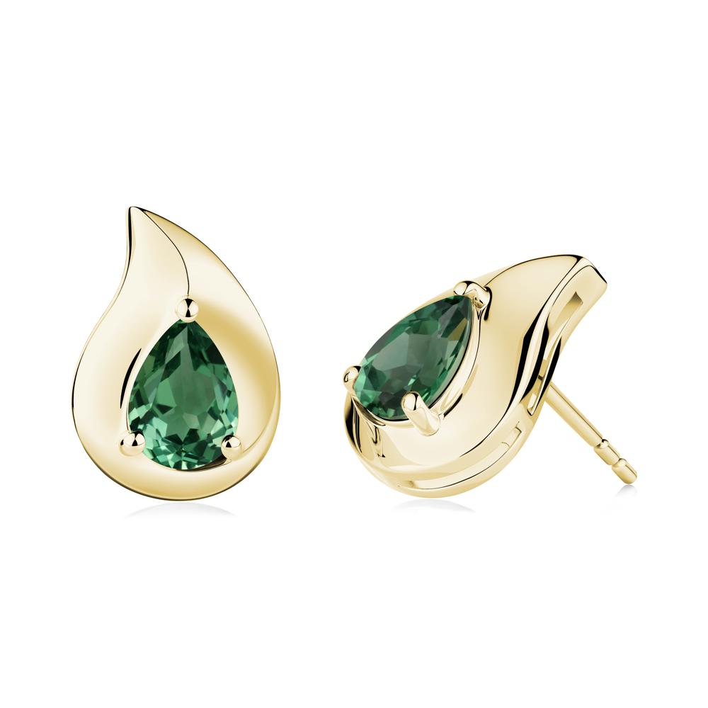 Simple Teardrop Stud Green Sapphire Earrings - LUO Jewelry #metal_18k yellow gold