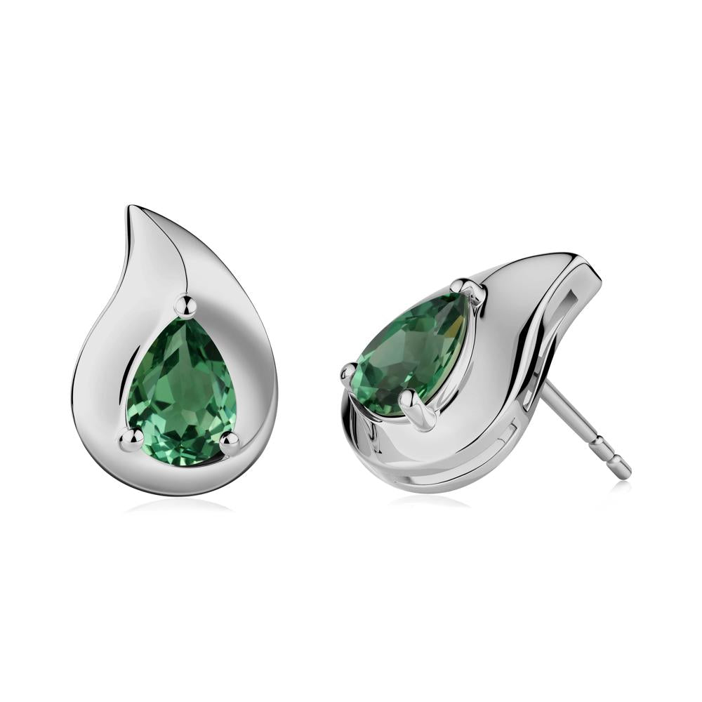 Simple Teardrop Stud Green Sapphire Earrings - LUO Jewelry #metal_platinum