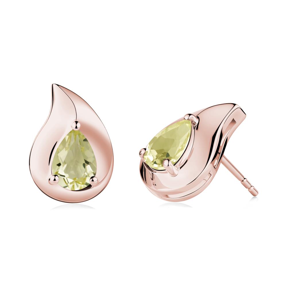 Simple Teardrop Stud Lemon Quartz Earrings - LUO Jewelry #metal_18k rose gold