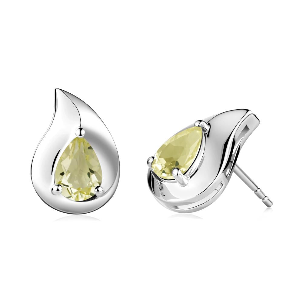 Simple Teardrop Stud Lemon Quartz Earrings - LUO Jewelry #metal_18k white gold