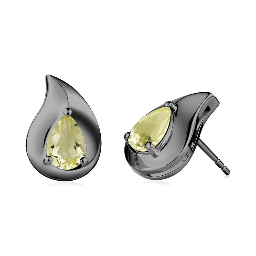 Simple Teardrop Stud Lemon Quartz Earrings - LUO Jewelry #metal_black finish sterling silver